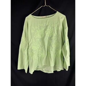 Soft Surroundings Pastel Green Embroidered Top Shirt Sz XS Boho Chic Relaxed Fit